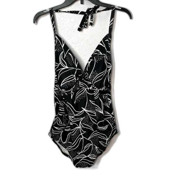 Isabel Maternity Black White Halter Floral Pattern Swimsuit Size D/DD Large NEW! - Picture 1 of 7
